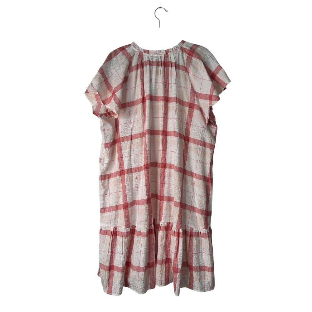 Loft Gauzy Picnic Dress XL Red White Plaid Flutter Sleeves Ruffle Hem No Belt - Picture 5 of 11
